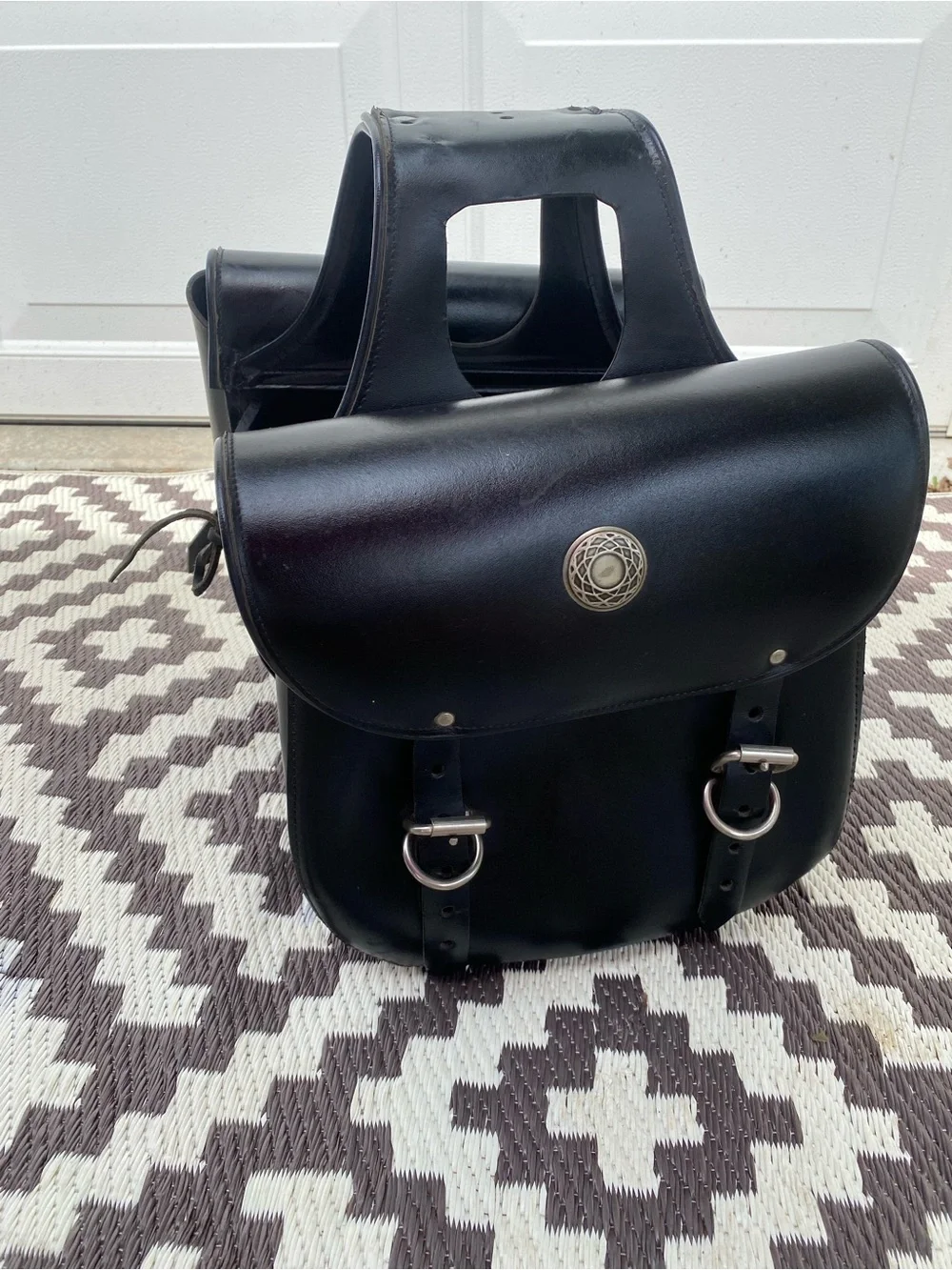 Black Vintage Leather Motorcycle Saddlebag Pair - Classic Men's Travel Bags